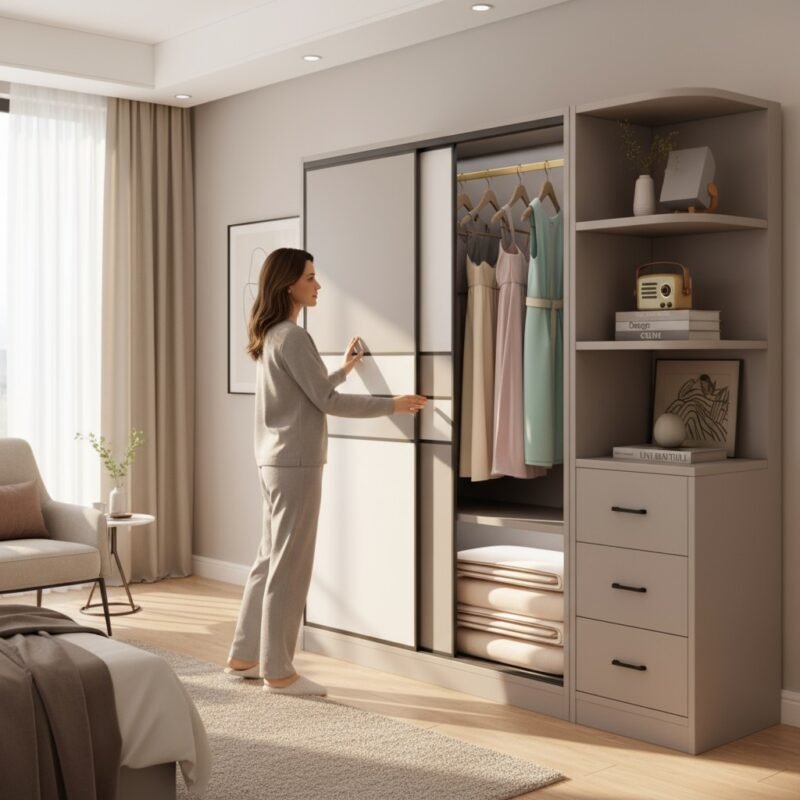 Tủ áo cửa lùa tiết kiệm không gian phong cách tối giản