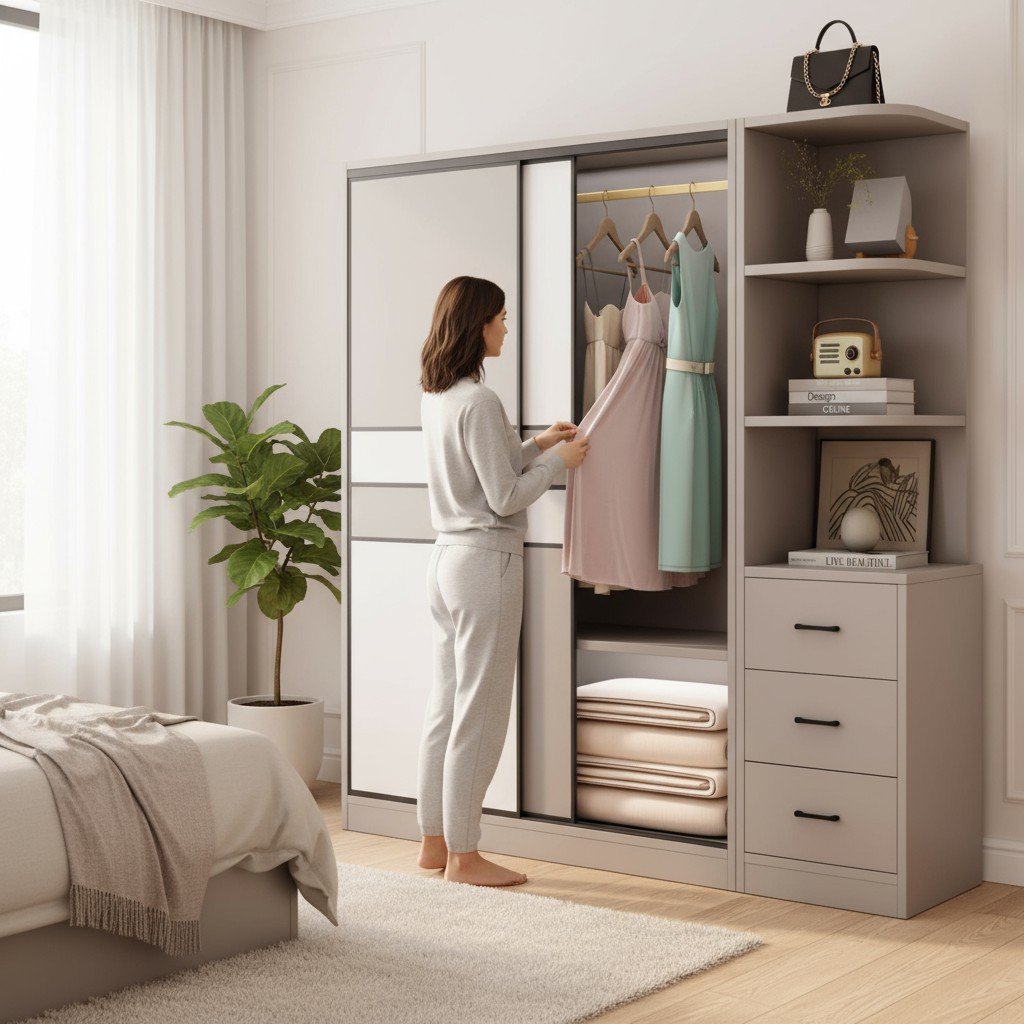 Tủ áo cửa lùa tiết kiệm không gian phong cách tối giản