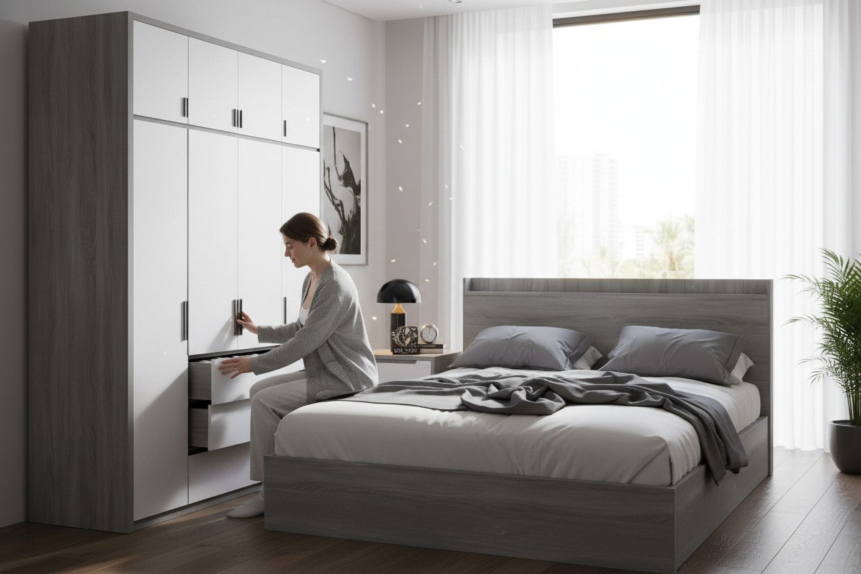 Bộ giường tủ phòng ngủ hiện đại gỗ công nghiệp màu trắng sang trọng