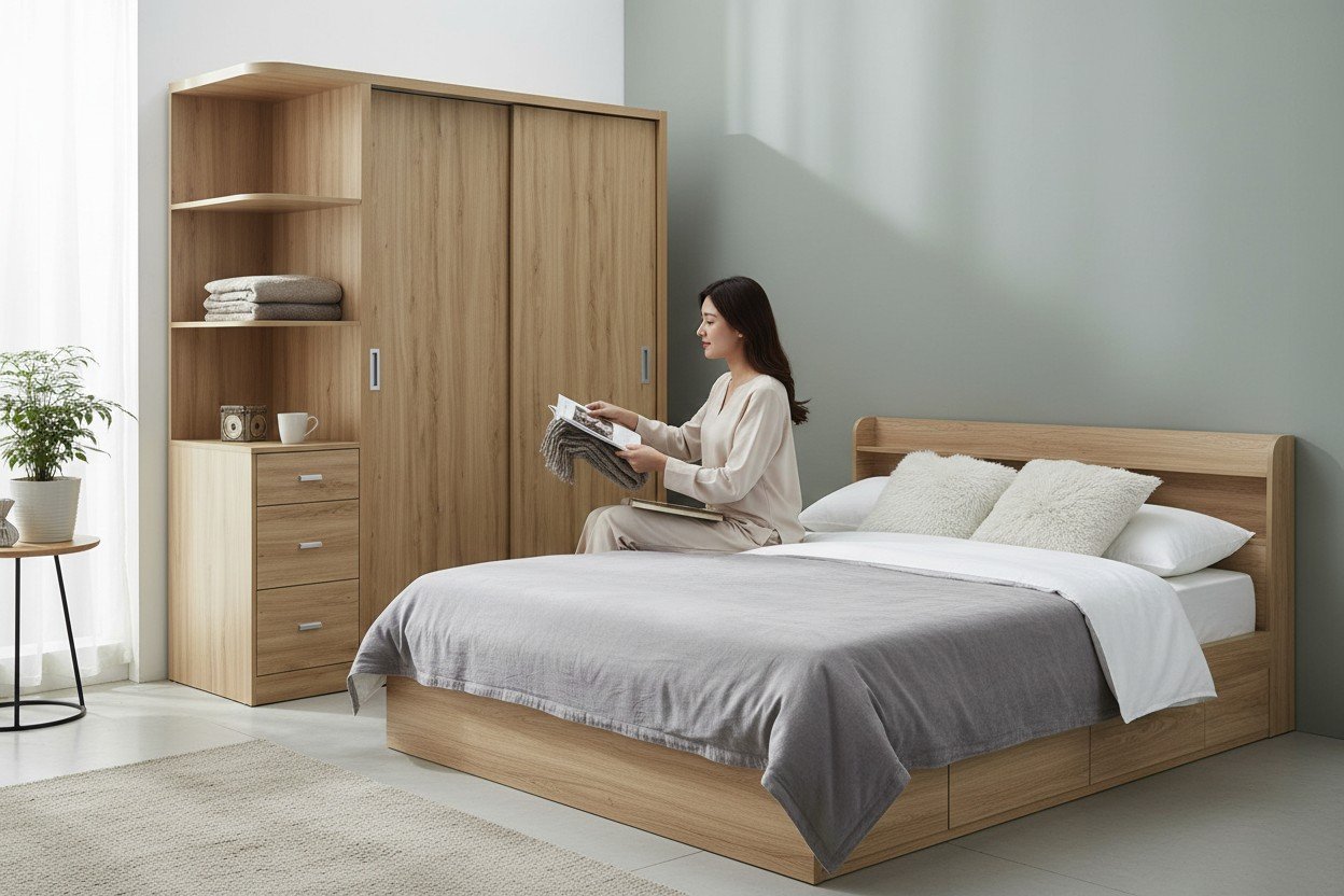 Combo giường tủ phòng ngủ gỗ xoan đào tự nhiên cao cấp