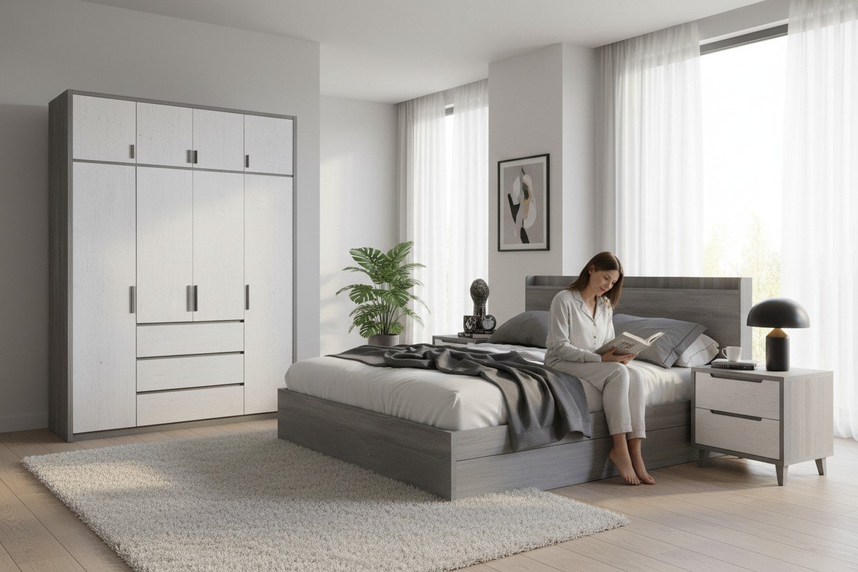 Bộ phòng ngủ gỗ MFC phong cách tối giản Scandinavian