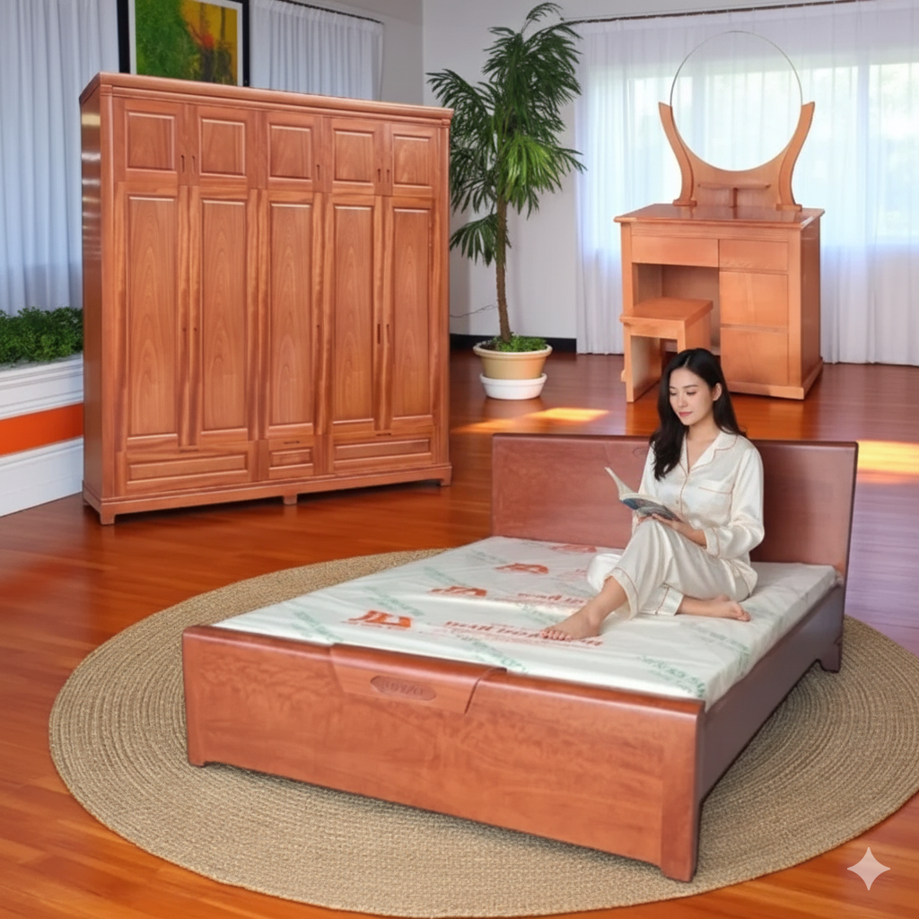 Combo giường tủ phòng ngủ gỗ xoan đào tự nhiên cao cấp