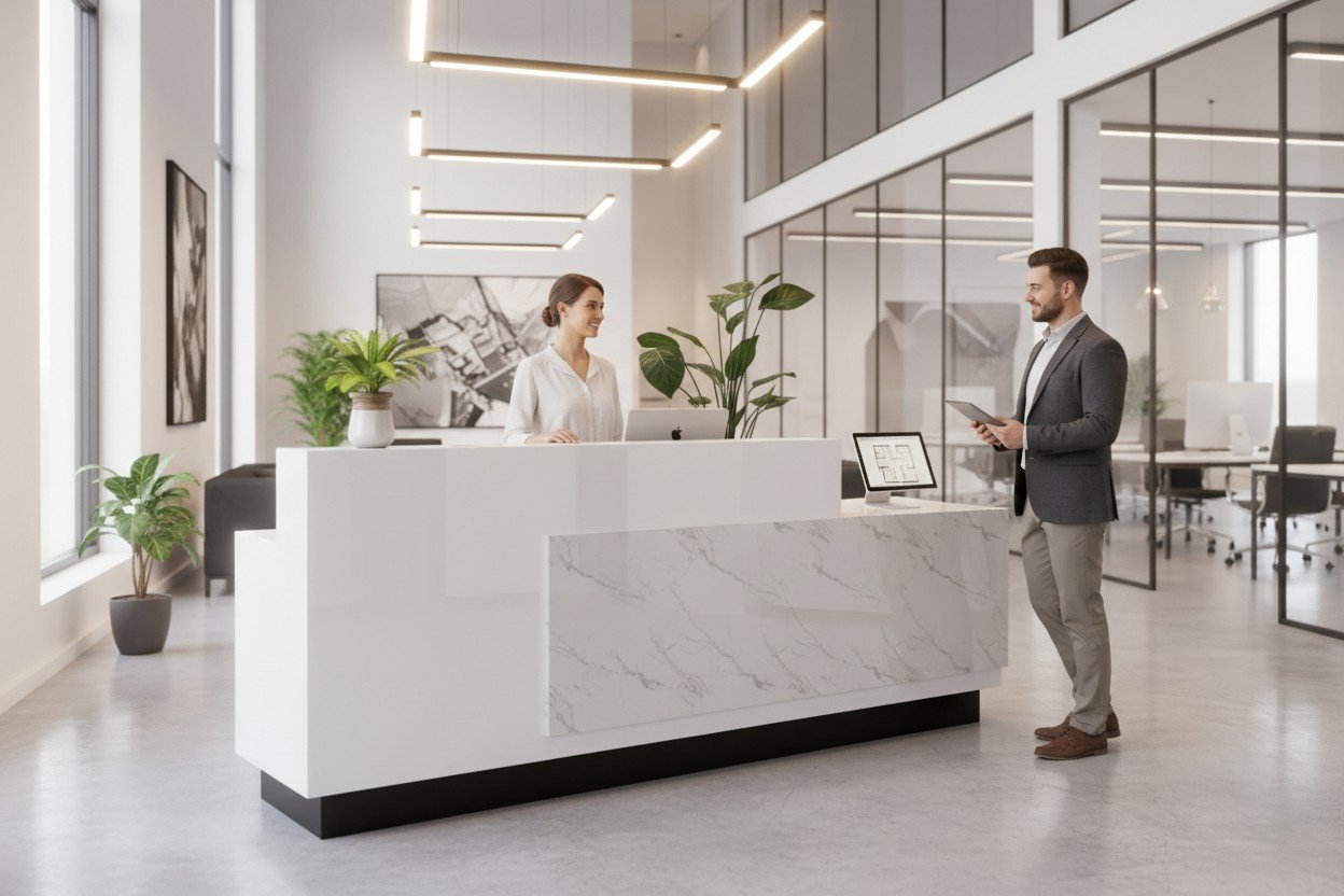 Bàn Lễ Tân Tính Tiền - Giải Pháp Hoàn Hảo Cho Không Gian Kinh Doanh Hiện Đại 11 Quầy bàn lễ tân tính tiền hiện đại văn phòng