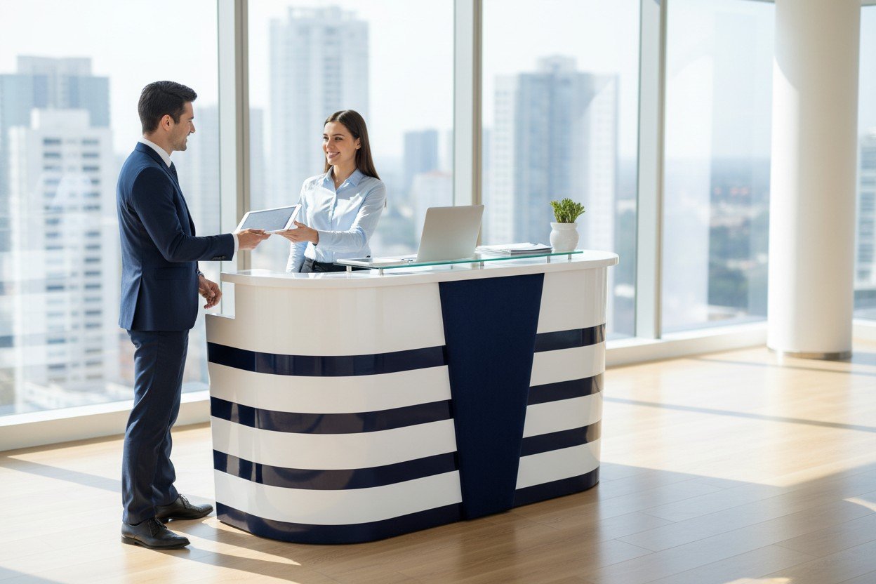 Bàn Lễ Tân Tính Tiền - Giải Pháp Hoàn Hảo Cho Không Gian Kinh Doanh Hiện Đại 14 Quầy bàn lễ tân tính tiền hiện đại văn phòng