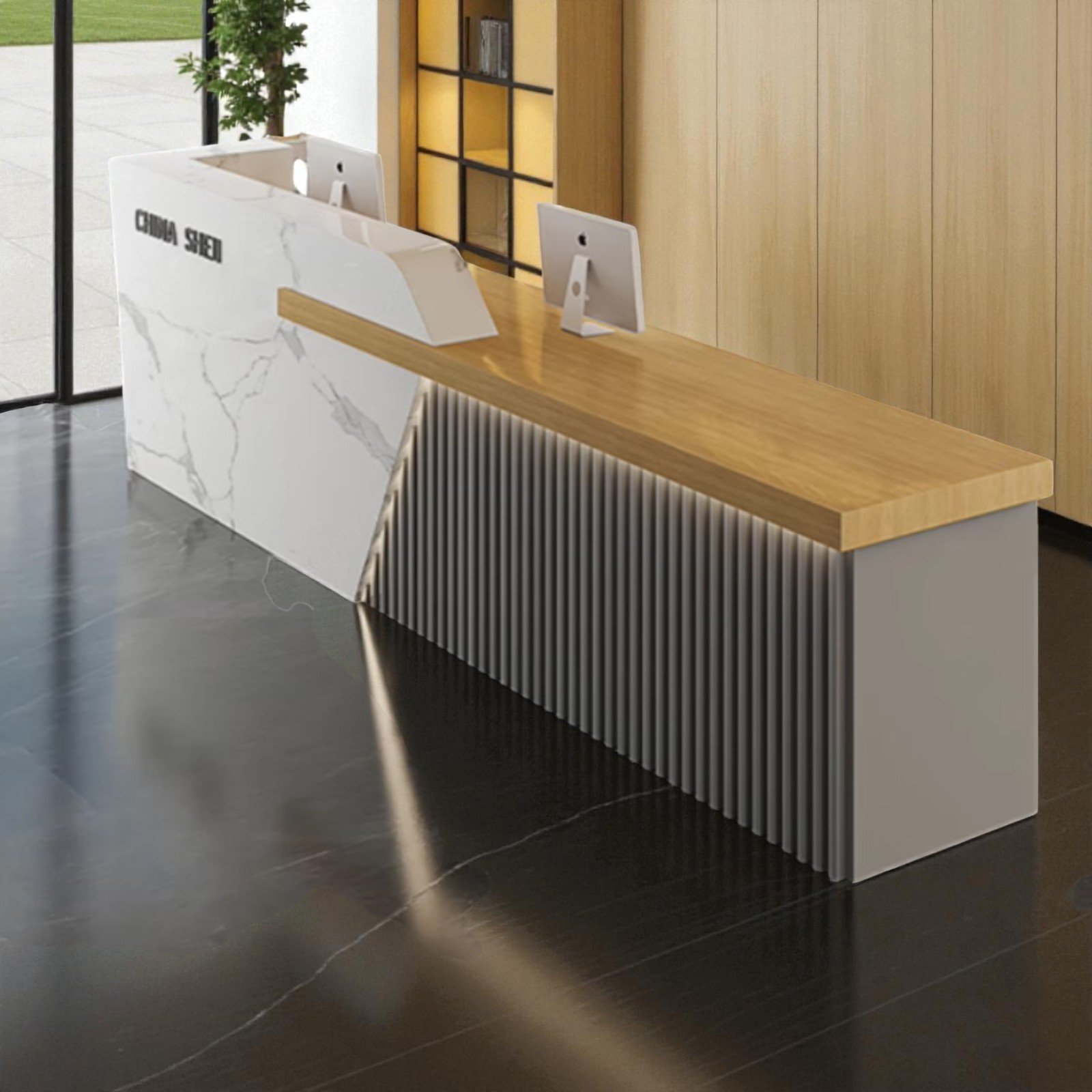 Mẫu bàn tiếp tân đẹp hình chữ L gỗ công nghiệp cao cấp