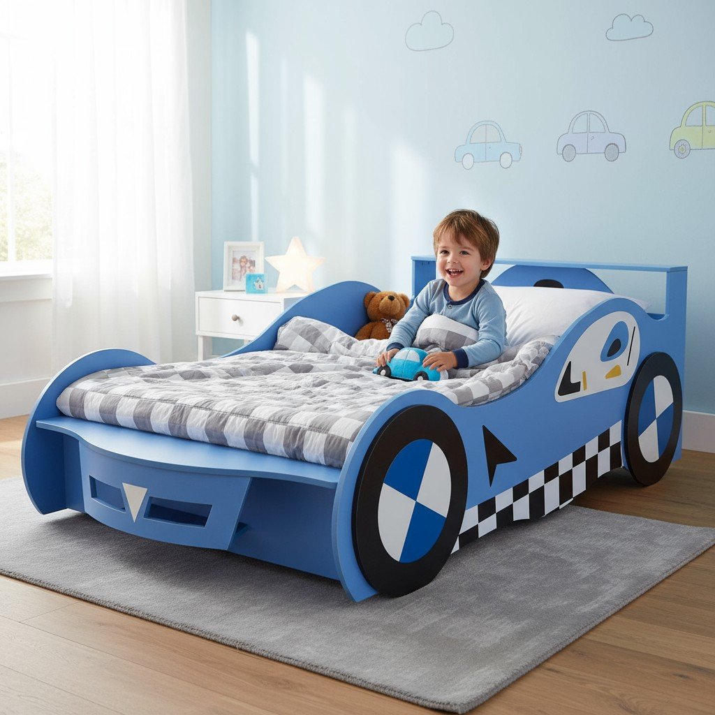 Giường ngủ hình xe hơi cho bé trai có ngăn kéo chứa đồ tiện lợi