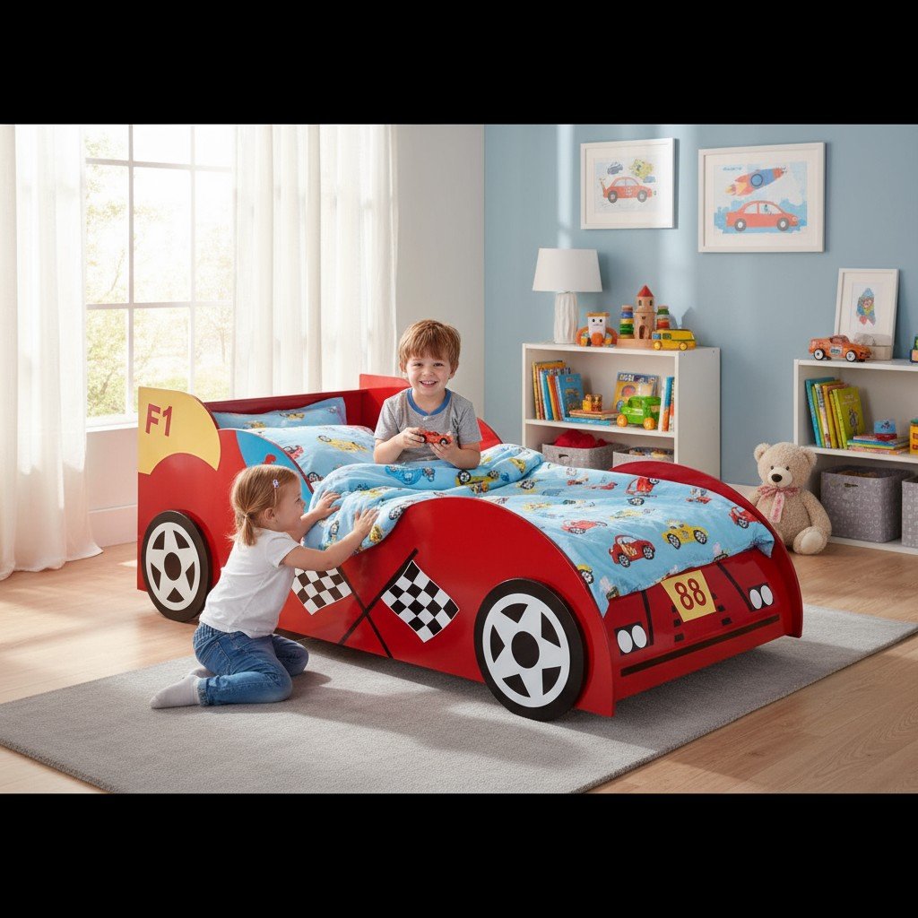 Giường ô tô cao cấp bọc da simili với loa Bluetooth và đèn LED