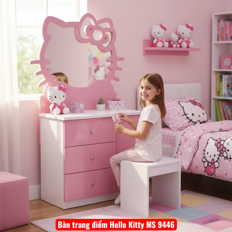 Bàn trang điểm Hello Kitty MS 9446 9 Bàn trang điểm màu trắng hồng