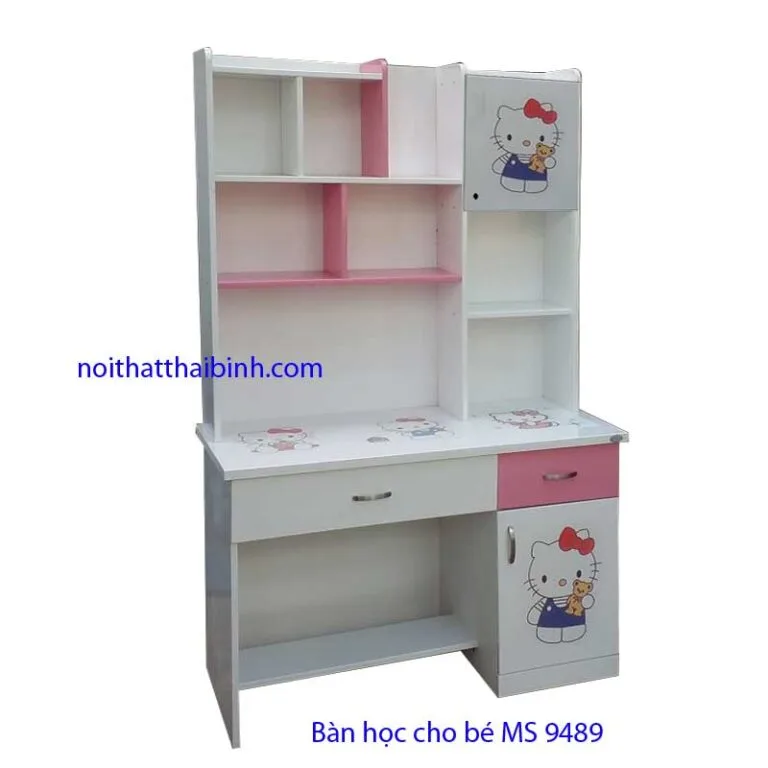 Bàn học cho bé Hello Kitty MS 9489 8 Bàn học cho bé giá rẻ tại TPHCM màu trắng hồng gỗ lõi xanh chống nước