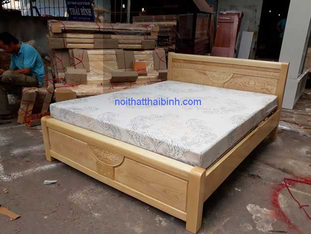 Giường ngủ gỗ sồi tự nhiên bền bỉ giá rẻ mẫu hiện đại
