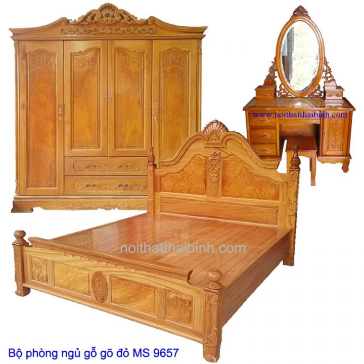 Bộ nội thất phòng ngủ gỗ gõ đỏ sản xuất từ gỗ gõ đỏ tự nhiên