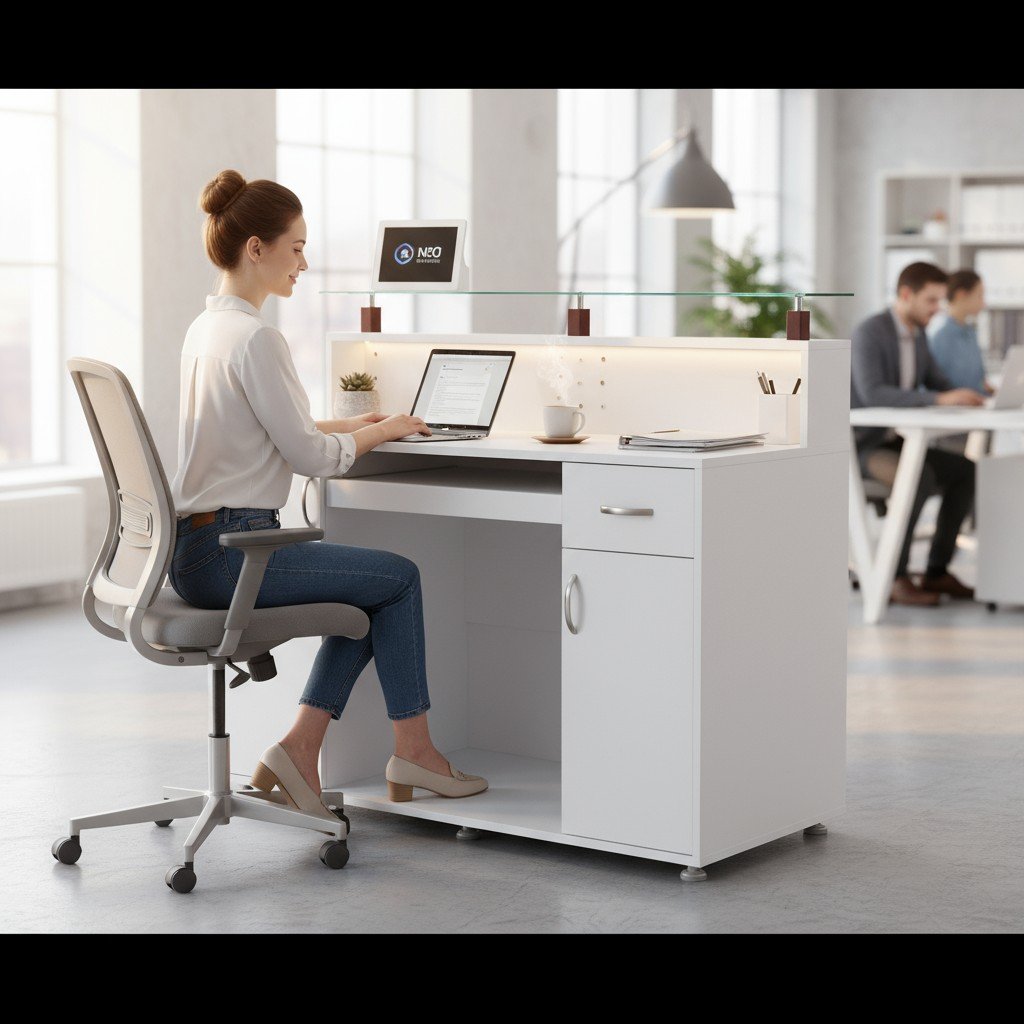 Quầy tiếp tân gỗ công nghiệp thiết kế tinh tế