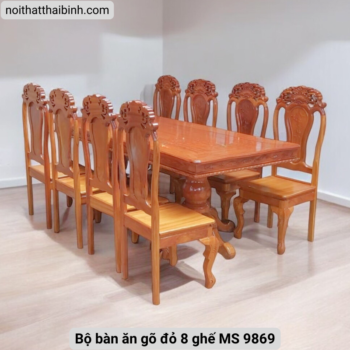 Bộ bàn ăn gõ đỏ 8 ghế
