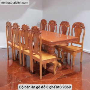 Bộ bàn ăn gõ đỏ 8 ghế MS 9869 10 Bộ bàn ăn gõ đỏ 8 ghế MS 9869