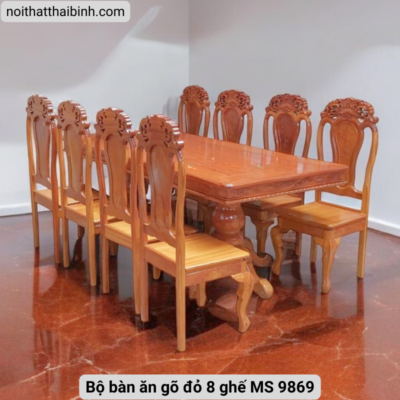 Bộ bàn ăn gõ đỏ 8 ghế MS 9869 Bộ bàn ăn gõ đỏ 8 ghế MS 9869