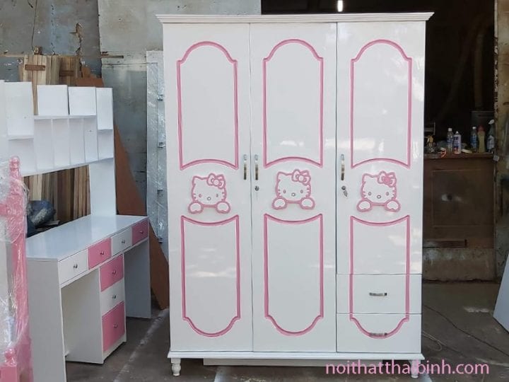 Bộ giường ngủ Hello Kitty gỗ thiết kế đáng yêu