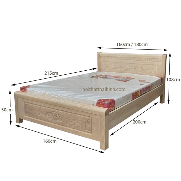 Giường ngủ gỗ sồi tự nhiên đẹp chất lượng cao giá rẻ