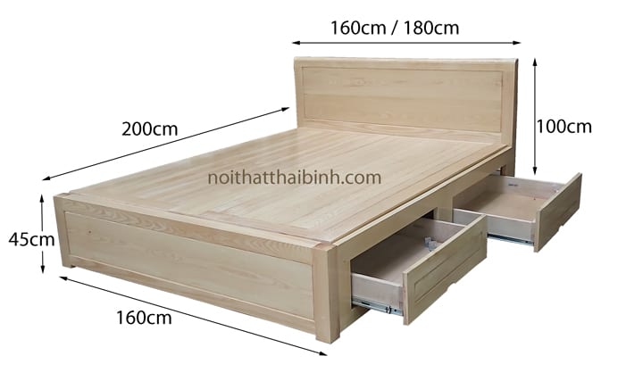 Kích thước giường gỗ sồi có ngăn kéo