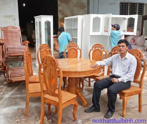Bộ bàn ăn gỗ gõ đỏ tự nhiên MS 9685 - Ảnh 3