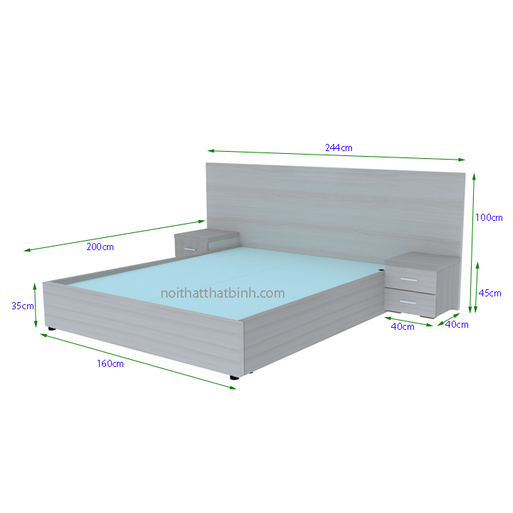 Kích thước giường ngủ liền táp hiện đại