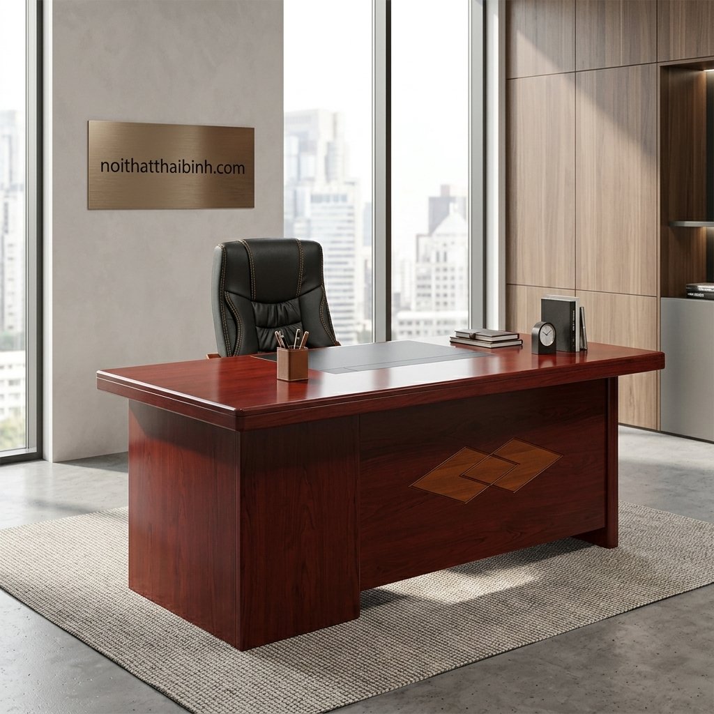 Cách Chọn Bàn Làm Việc Gỗ Bền: 7 Tiêu Chí Vàng 2026 Bàn làm việc gỗ xoan đào kết hợp hộc tủ kéo