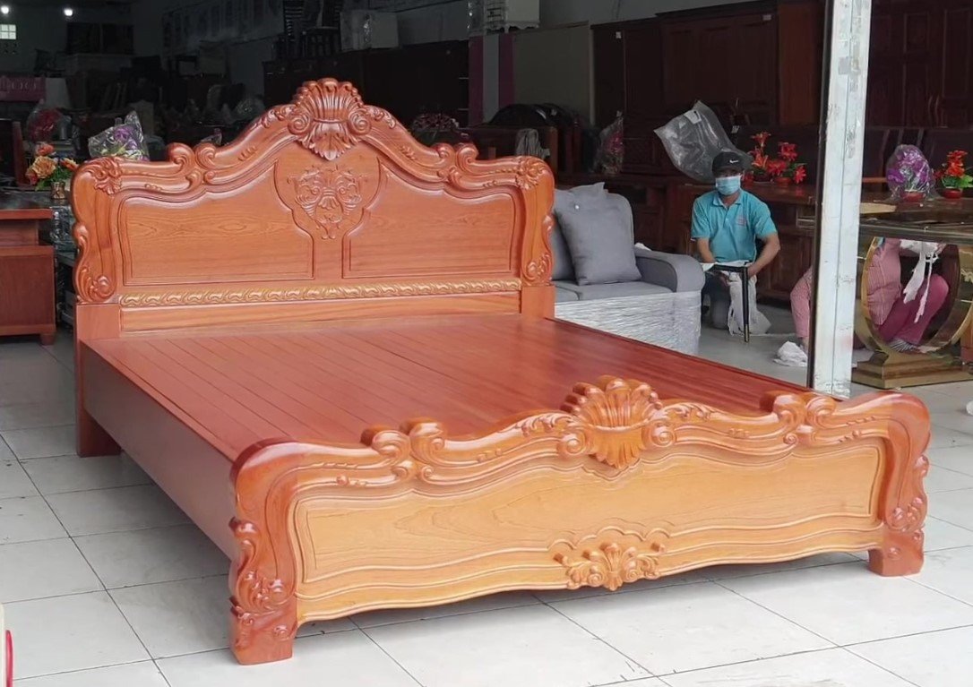 Chi tiết mộng âm dương ghép nối chân giường gỗ gõ đỏ