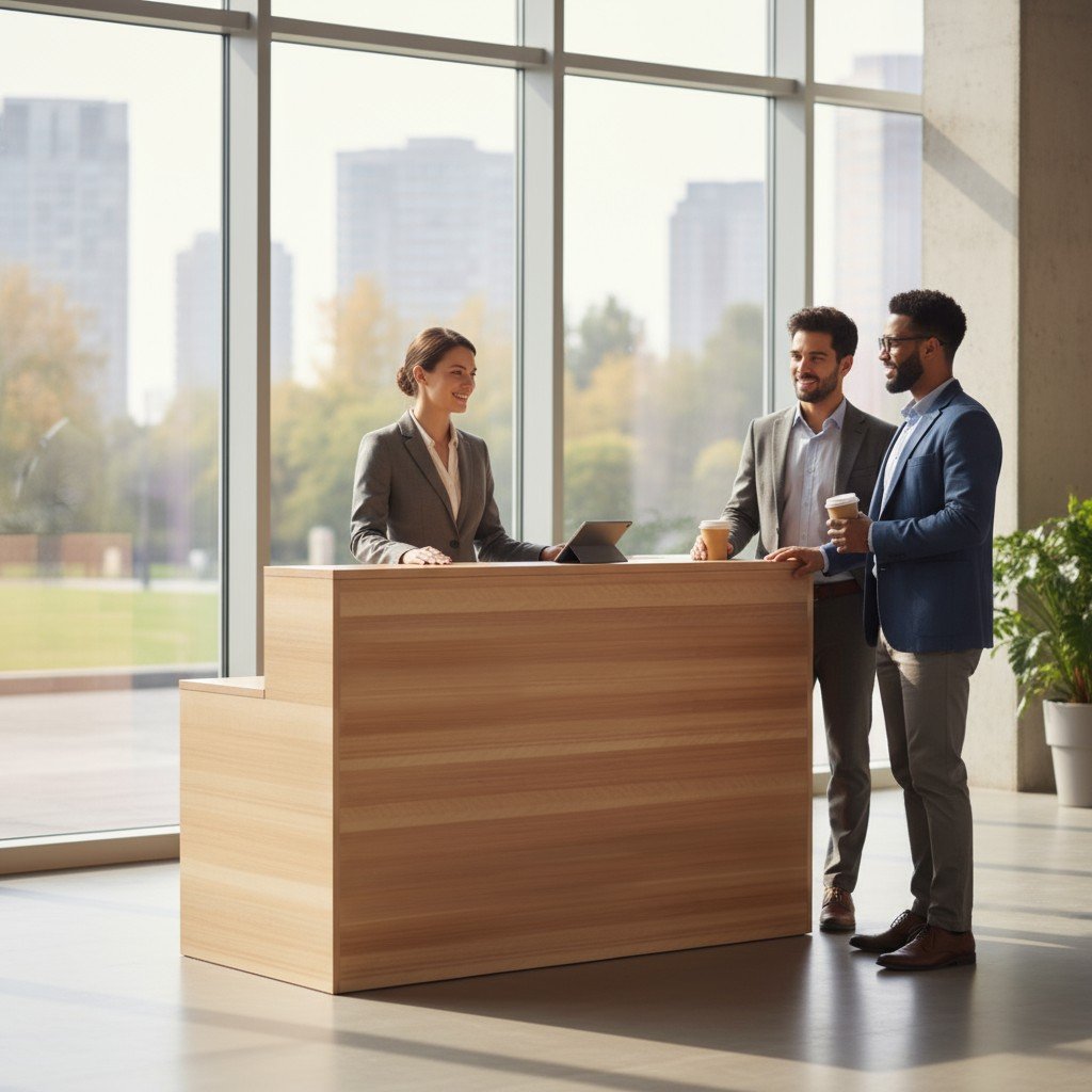 Mẫu quầy tiếp tân mini tiết kiệm không gian cho shop thời trang