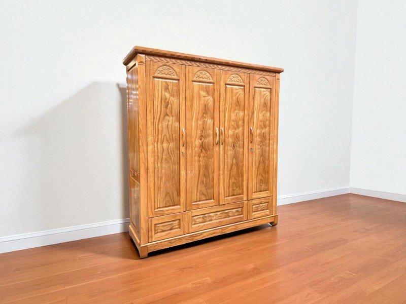 Tủ áo gỗ gõ đỏ cao cấp 3 cánh phong cách tân cổ điển sang trọng
