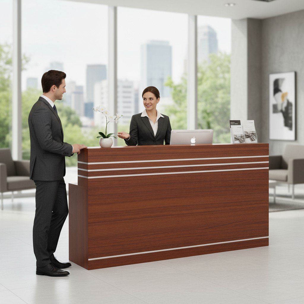 Quầy giao dịch gỗ MFC vân đá sang trọng giá cạnh tranh