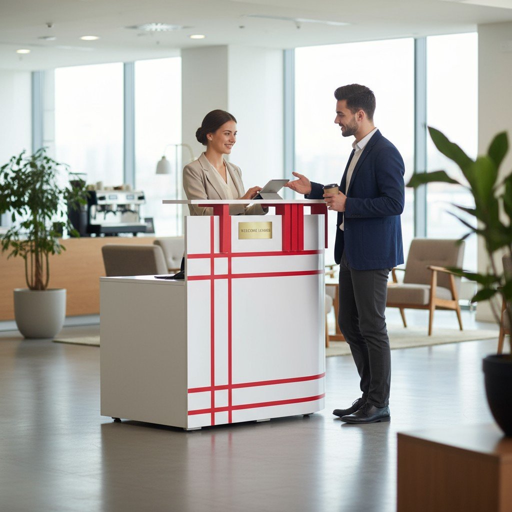 Quầy tiếp tân nhỏ màu trắng hiện đại cho văn phòng