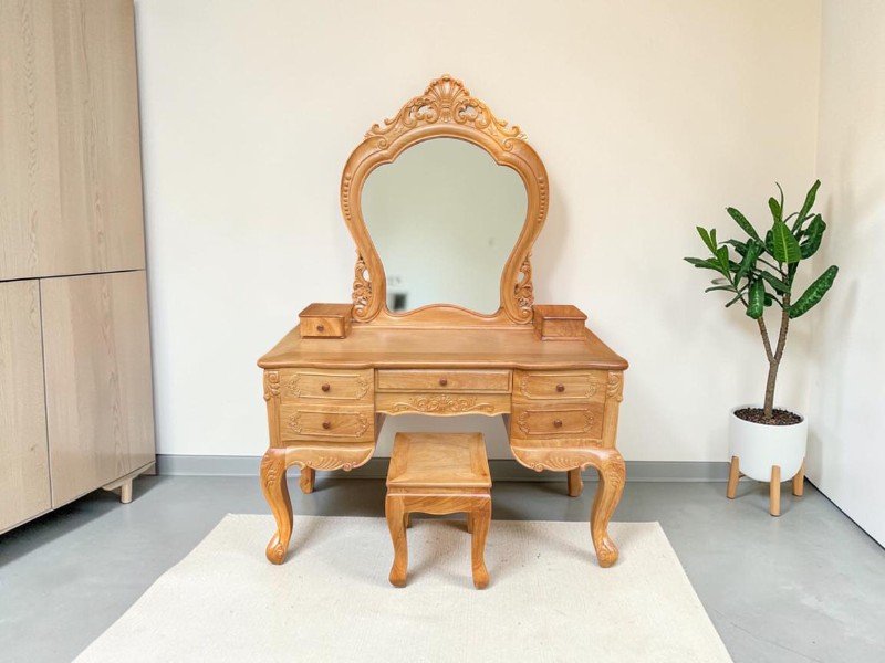 Mua bàn trang điểm đẹp cho những không gian nhỏ Bàn trang điểm gỗ gõ đỏ dáng gọn cao cấp tại xưởng Thái Bình