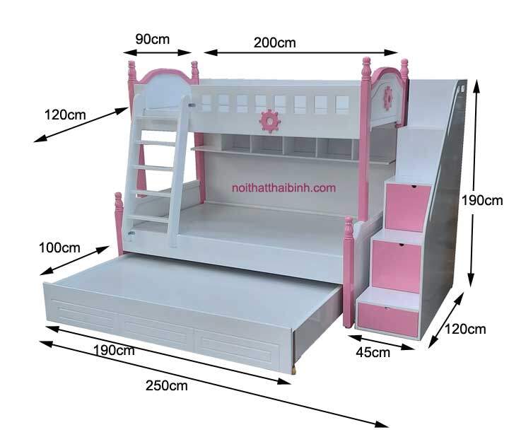 Kích thước giường tầng bé gái màu hồng