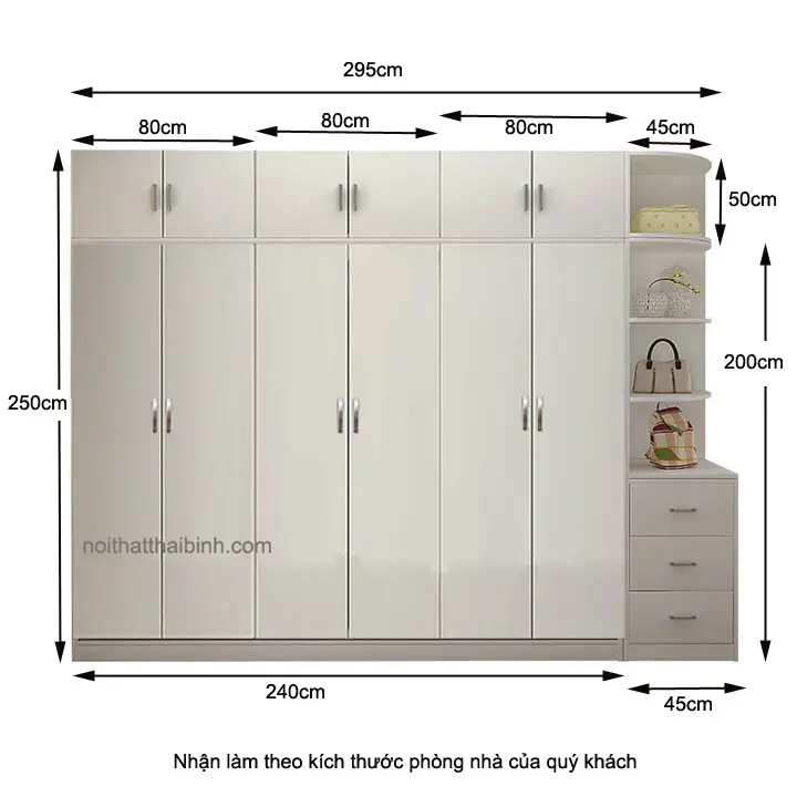 Tủ quần áo loại lớn MS 9988 Giá bán = 18.000.000 đ 6 Kích thước tủ quần áo loại lớn
