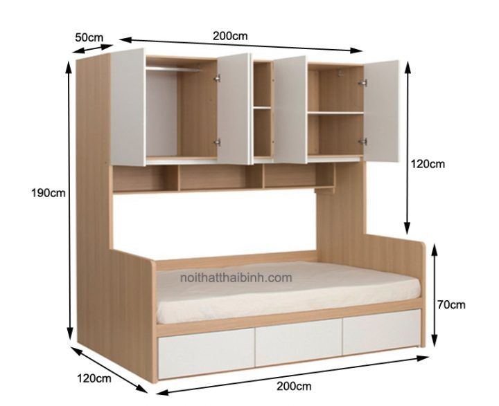 Kích thước giường ngủ kết hợp tủ và ngăn kéo