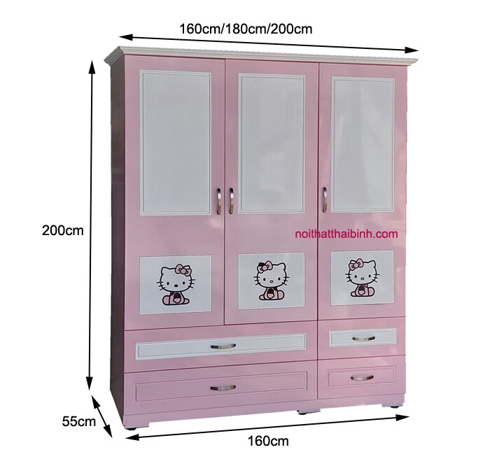kích thước tủ quần áo màu hồng Hello Kitty
