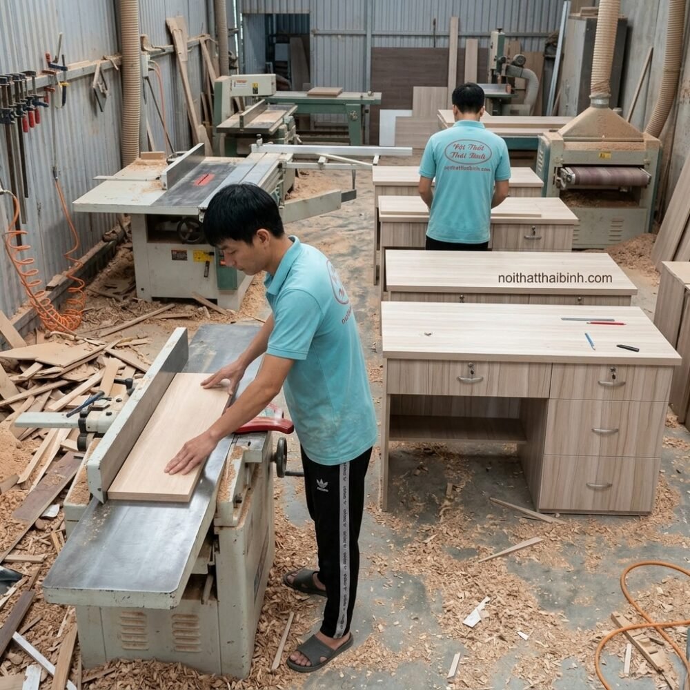 Bàn làm việc 1m2 tại xưởng mộc Thái Bình