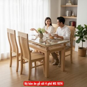 Bộ bàn ăn gỗ sồi 4 ghế MS 1074