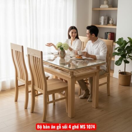 Bộ bàn ăn gỗ sồi 4 ghế MS 1074