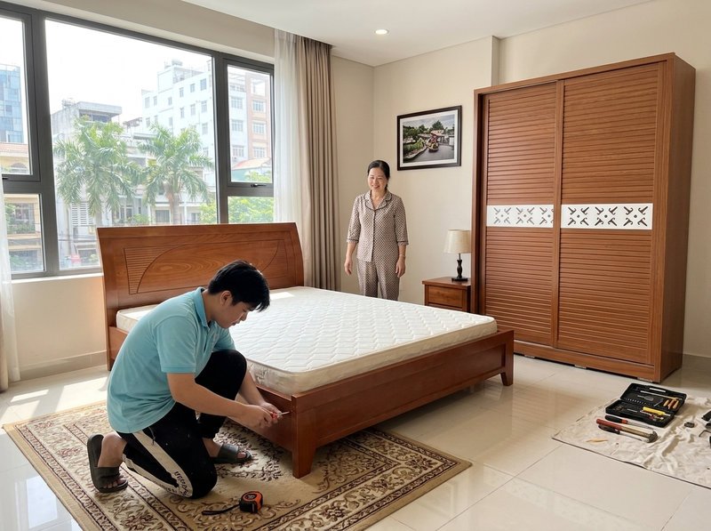 Tủ quần áo cánh trượt vân gỗ trong bộ phòng ngủ MS 1067