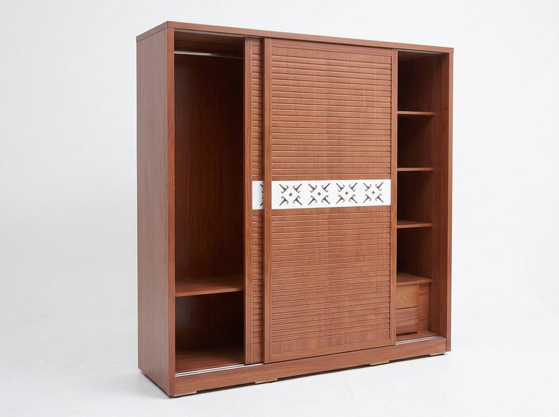 Tổng thể bộ phòng ngủ cửa lùa MDF phủ vân gỗ trọn bộ 2 món
