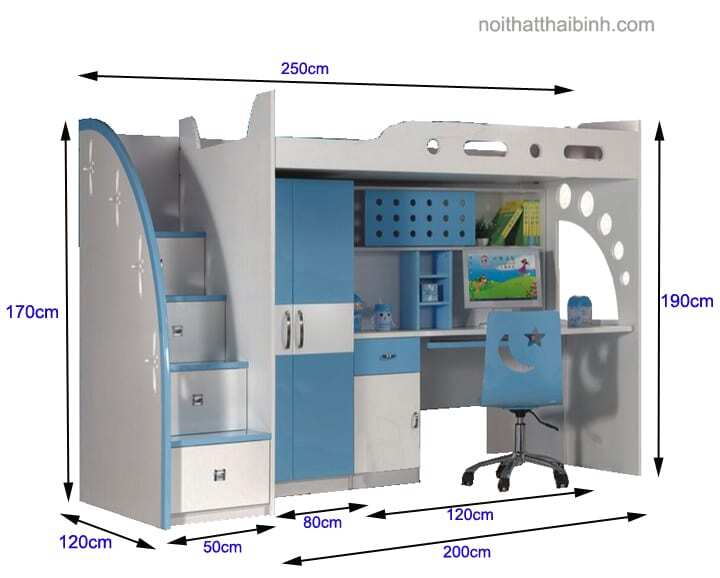 Kích thước bộ giường tủ bàn học cho bé