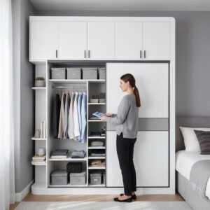 Tủ áo cửa lùa gỗ tự nhiên phong cách tân cổ điển cao cấp