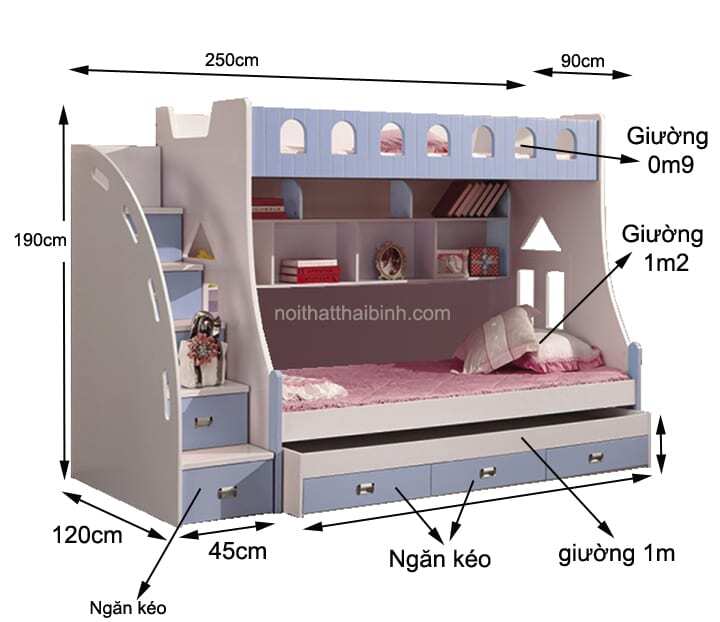 Mẫu giường tầng trẻ em đẹp phù hợp cho cả bé trai và bé gái.