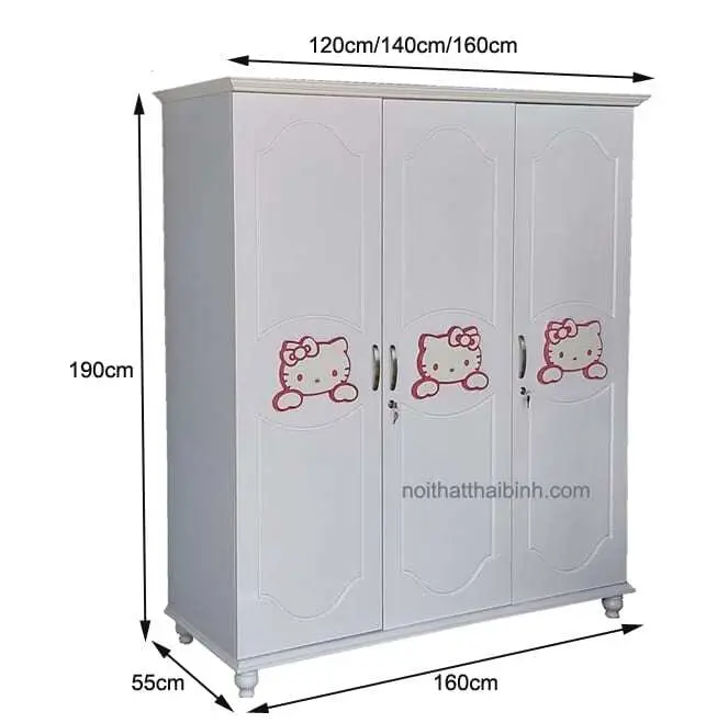 Tủ quần áo trẻ em Hello kitty MS 1060 Giá bán = 7.500.000 đ 6 Kích thước tủ quần áo trẻ em Hello kitty