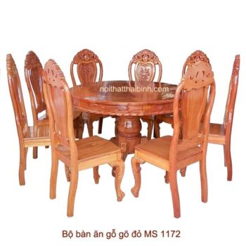 Bộ bàn ăn tròn gỗ gõ đỏ
