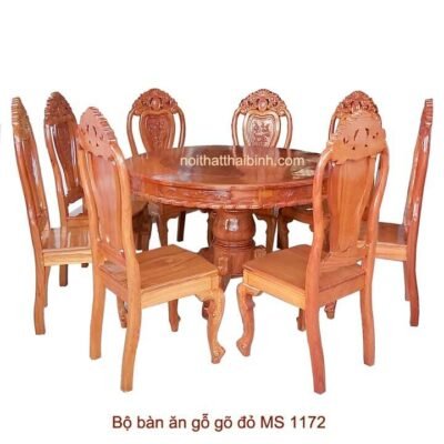 Bộ bàn ăn tròn gỗ gõ đỏ