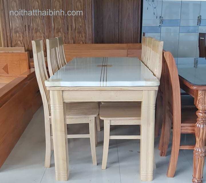 Kích thước bộ bàn ăn gỗ sồi mặt đá