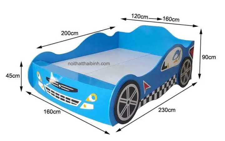 Giường ngủ hình xe hơi MS 1170 Giá bán = 6.500.000đ giảm còn = 5.500.000đ 6 Kích thước giường ngủ hình xe hơi 1m6