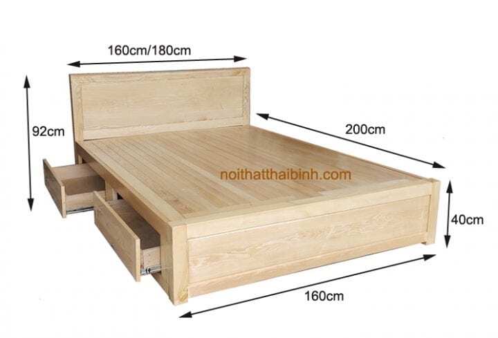 Kích thước giường ngủ gỗ sồi vạt phản