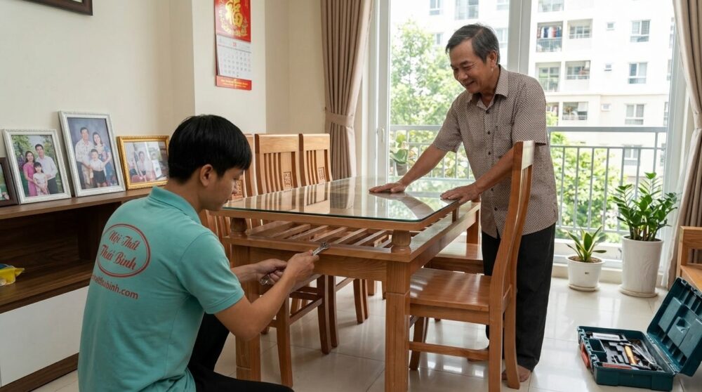 Bộ bàn ăn 6 ghế gỗ xoan đào MS 1272 Giá bán = 11.500.000 đ giảm còn = 8.500.000 đ Bộ bàn ăn 6 ghế tại nhà Anh Hùng - Quận 7, TPHCM